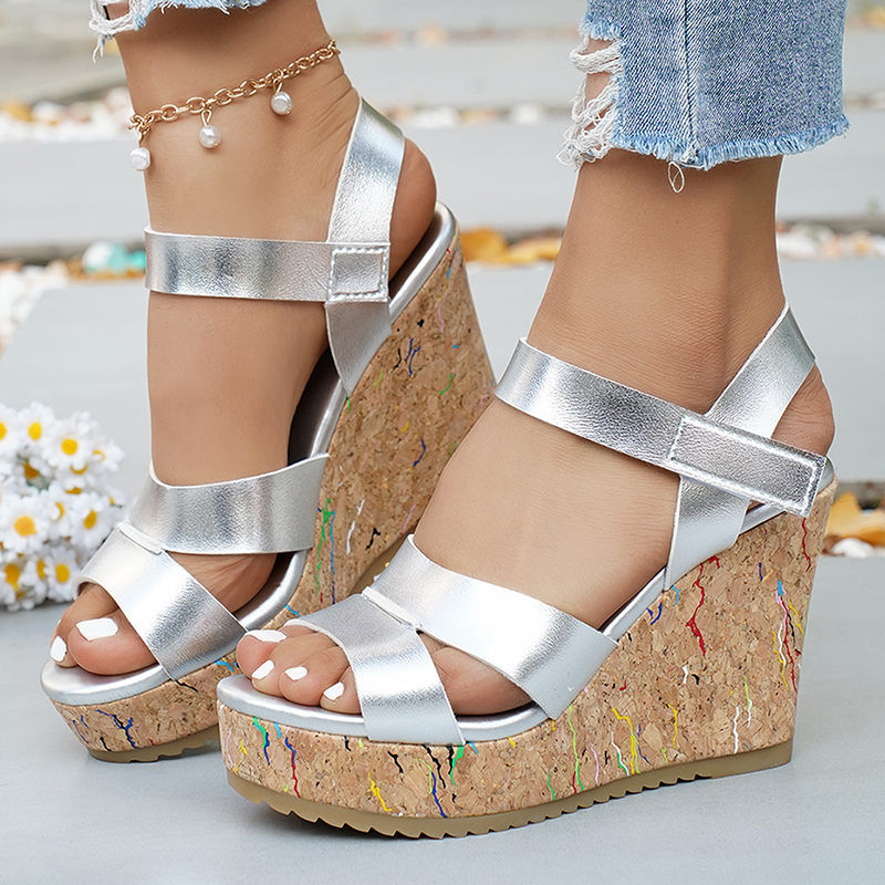 Cork Wedge Sandal - Women's Silver Chunky Platform Sandals 2026