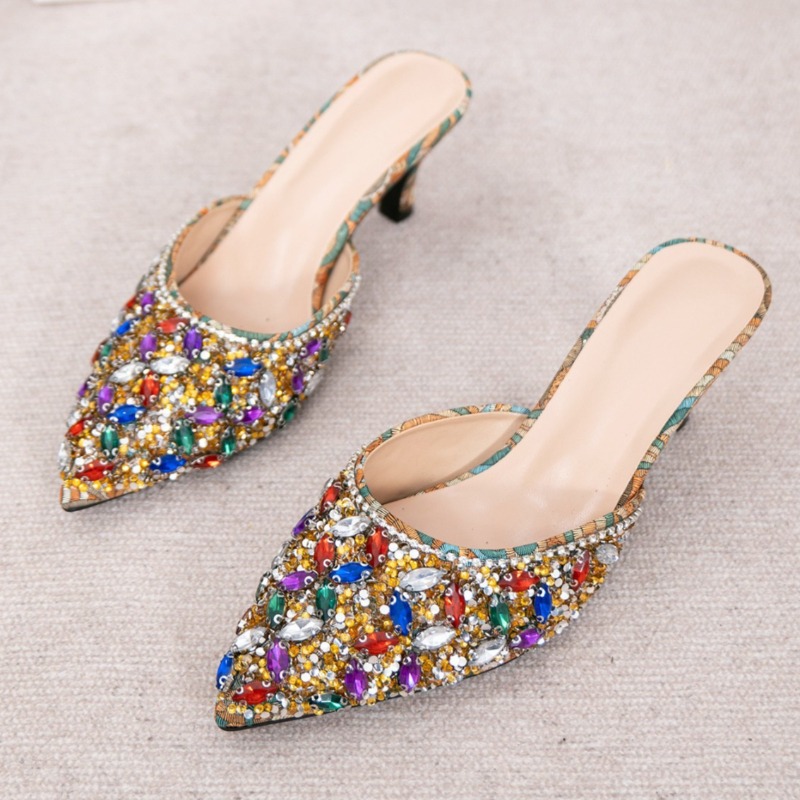 Rhinestone Sandal Women - Luxury Rhinestone Kitten Heel Slippers Women