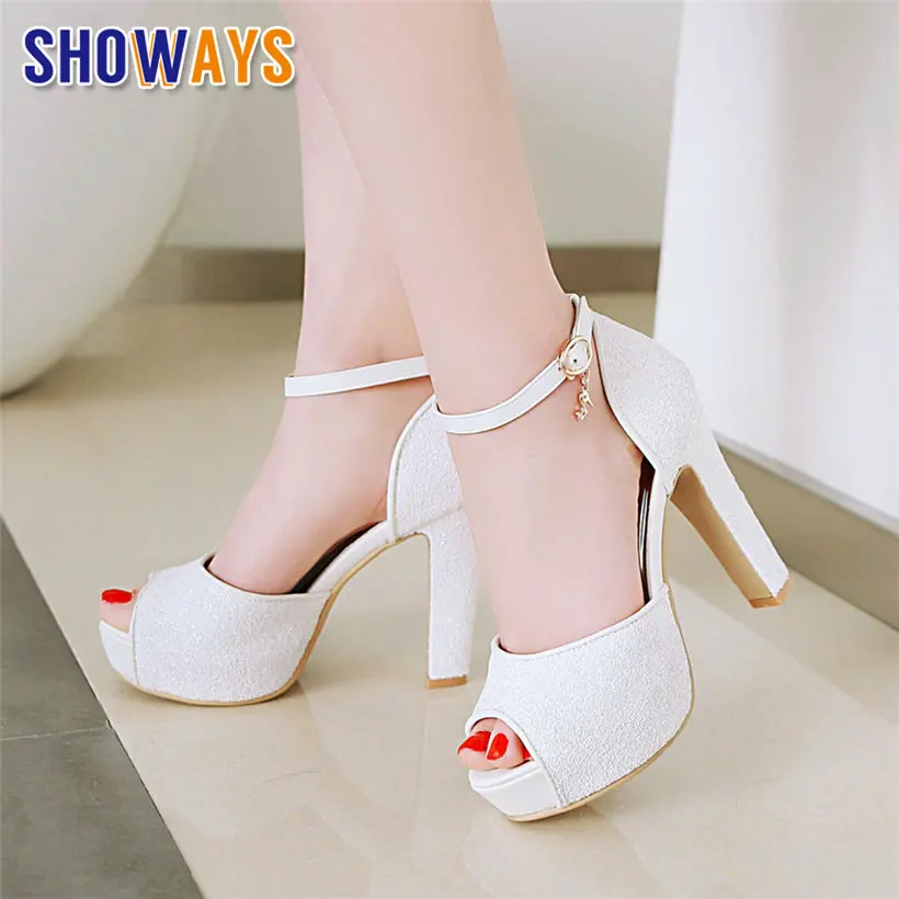 Ankle Strap Heels - White Wedding Party Women Platform Sandals