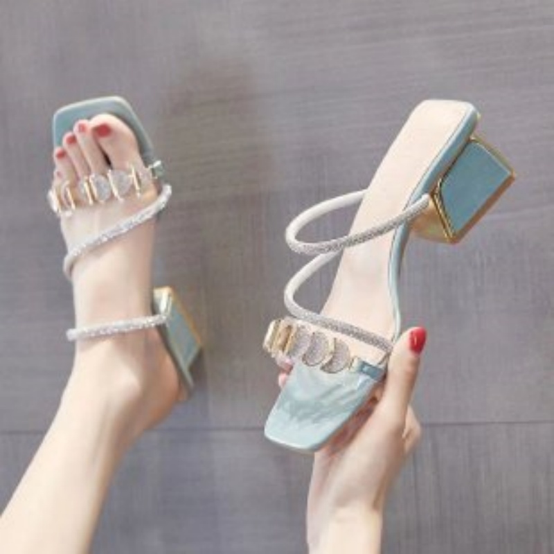 Women Shoes Mules - Women Summer Rhinestone Clear Strap Sandals