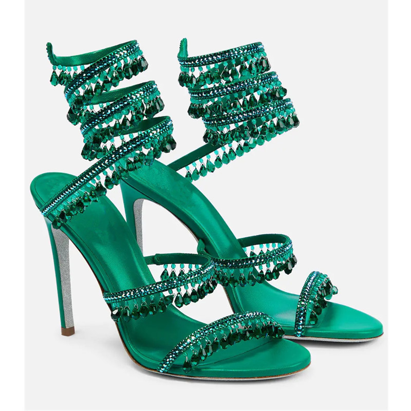 Sexy Green Crystal Fringe Stil – обзор и цена Ankle Strap Heels