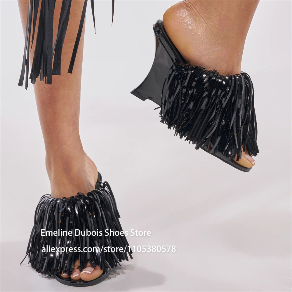 Blue Patent Leather Fringe Wed – обзор и цена Women Shoes Mules