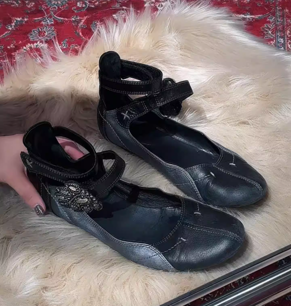 Black Distressed Leather Mary  – обзор и цена Women Shoes Black