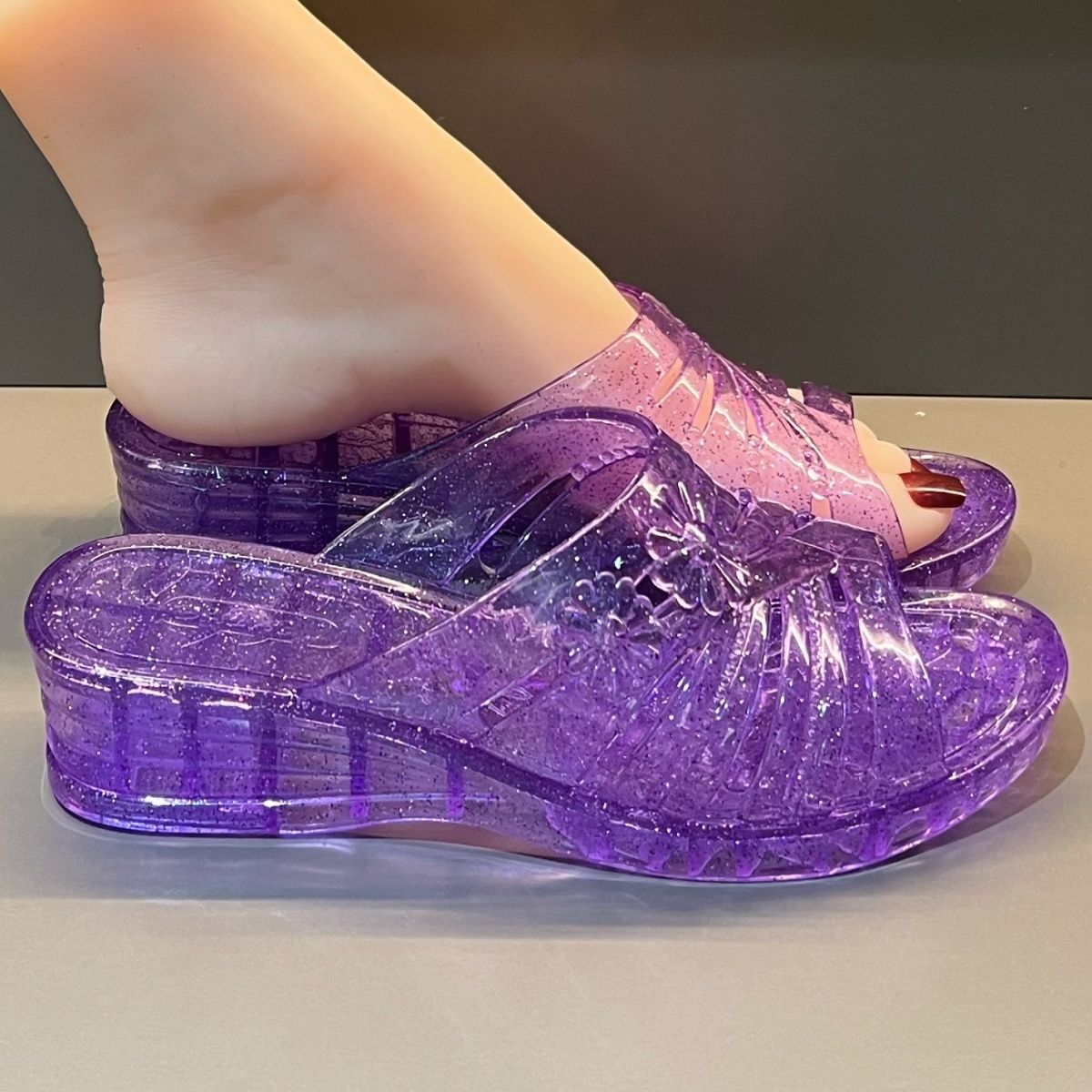 WFashion Purple Glitter Jelly  – обзор и цена Women Shoes Mules